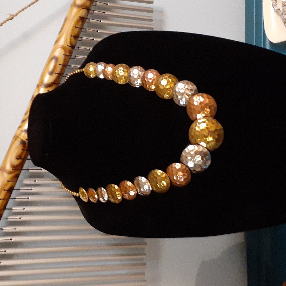 Vintage Silver copper and brass hammered disc necklace  gorgeous!